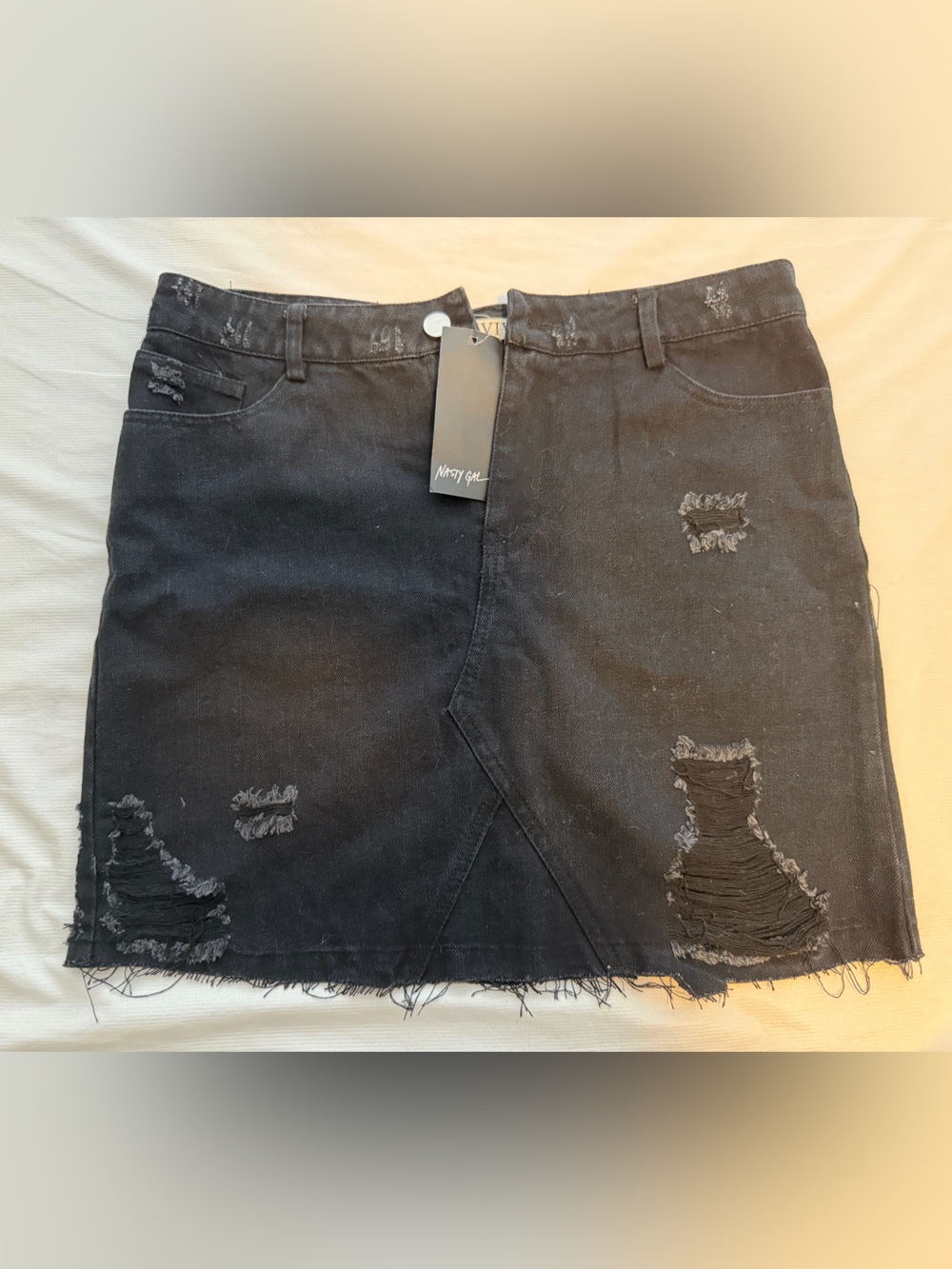 Nasty Gal Black Denim Distressed Mini Skirt NWT